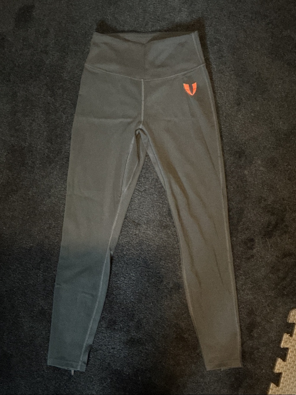 Women's High-Waist Dark Gray Leggings with Orange Accent